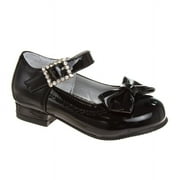 Mary Jane Dress Shoe Pumps for Girls - Low Heel Hook Loop Buckle - Black Patent (Size 7 Toddler)